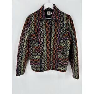 Vintage Bets Canvasbacks Jacket Womens Small Colorful Knit Striped Diamond 90s